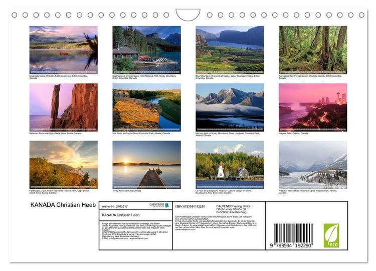 Produktbild: KANADA Christian Heeb (Wandkalender 2027 DIN A4 quer), CALVENDO Monatskalender