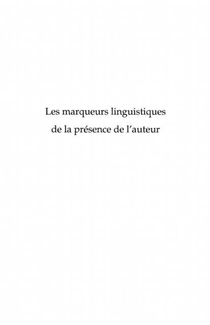 Produktbild: Marqueurs linguistiques de la presence de l'auteur