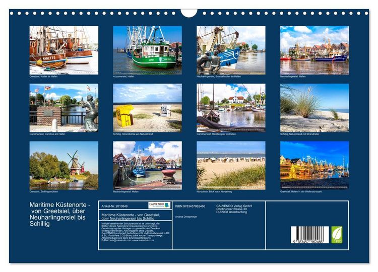 Produktbild: Maritime K&uuml;stenorte - von Greetsiel, &uuml;ber Neuharlingersiel bis Schillig (Wandkalender 2026 DIN A3 quer), CALVENDO Monatskalender