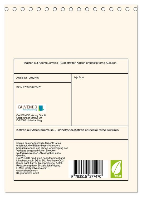Produktbild: Katzen auf Abenteuerreise - Globetrotter-Katzen entdecke ferne Kulturen (Tischkalender 2026 DIN A5 hoch), CALVENDO Monatskalender