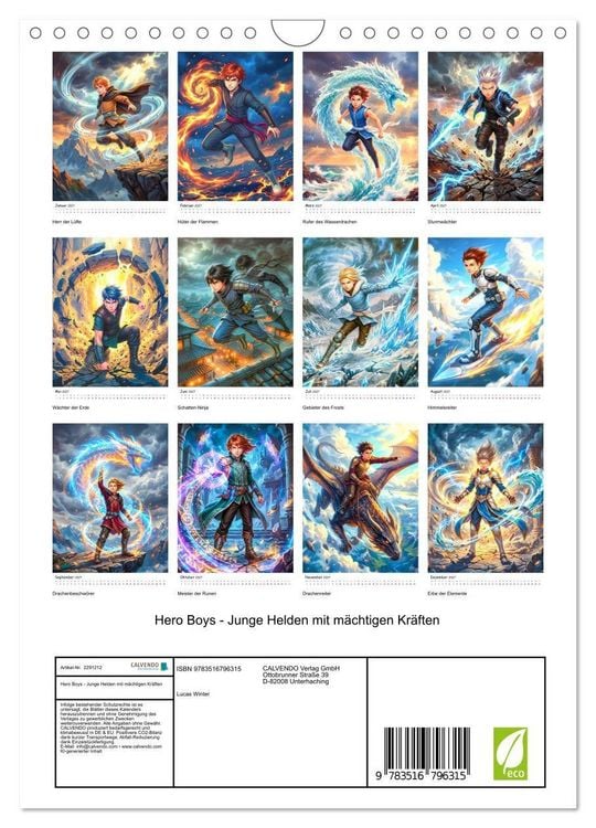 Produktbild: Hero Boys - Junge Helden mit m&auml;chtigen Kr&auml;ften (Wandkalender 2027 DIN A4 hoch), CALVENDO Monatskalender