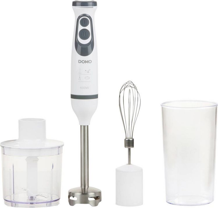 Produktbild: DOMO DO1089M Stabmixer 600 W mit Messbecher, Mixstab f&uuml;r Suppen, Schneebesenaufsatz, mit Zerkleinereraufsatz Wei&szlig;