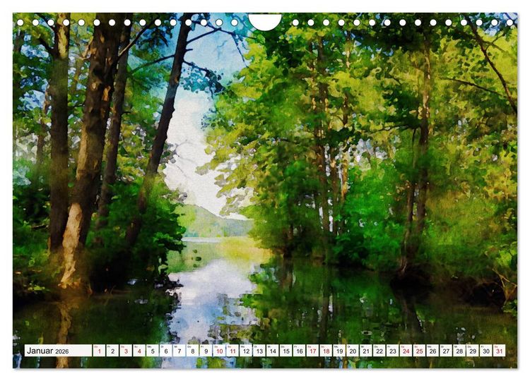 Produktbild: Feldberger Seenlandschaft - Spaziergang in Aquarell (Wandkalender 2026 DIN A4 quer), CALVENDO Monatskalender