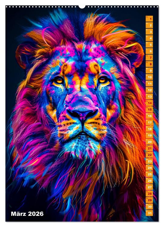 Produktbild: Farbenpracht - Bunte Tierportr&auml;ts (hochwertiger Premium Wandkalender 2026 DIN A2 hoch), Kunstdruck in Hochglanz