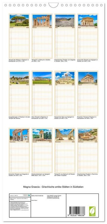 Produktbild: Familienplaner 2026 - Magna Graecia - Griechische antike St&auml;tten in S&uuml;ditalien mit 5 Spalten (Wandkalender, 21 x 45 cm) CALVENDO