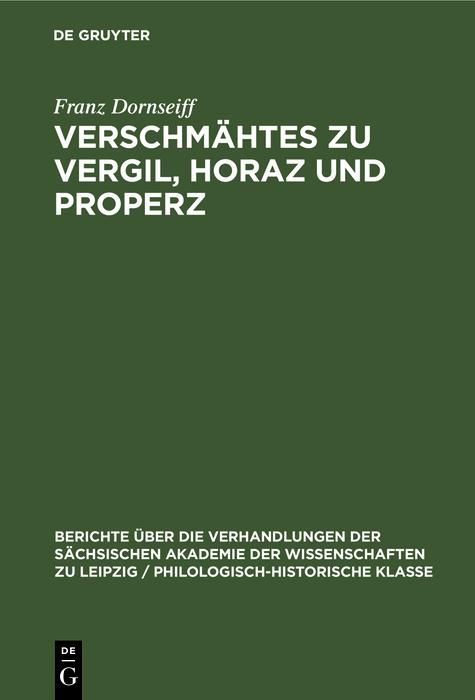 Produktbild: Verschm&auml;htes zu Vergil, Horaz und Properz