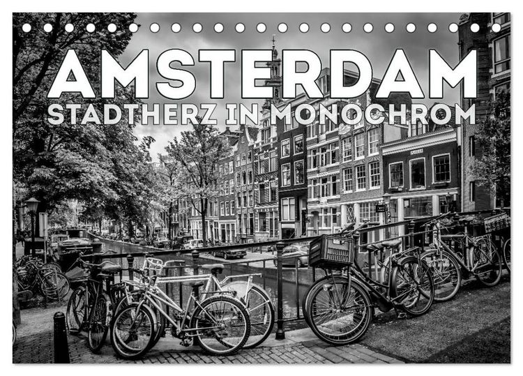 Produktbild: AMSTERDAM Stadtherz in Monochrom (Tischkalender 2026 DIN A5 quer), CALVENDO Monatskalender
