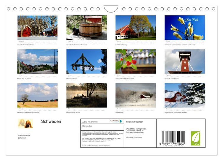 Produktbild: Schweden (Wandkalender 2026 DIN A4 quer), CALVENDO Monatskalender