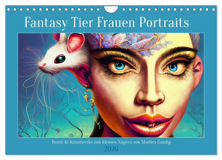 Produktbild: Fantasy Tier Frauen Portraits (Wandkalender 2026 DIN A4 quer), CALVENDO Monatskalender