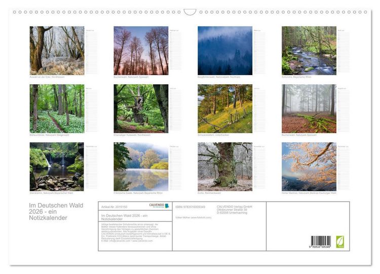 Produktbild: Im Deutschen Wald 2026 - ein Notizkalender (Wandkalender 2026 DIN A2 quer), CALVENDO Monatskalender