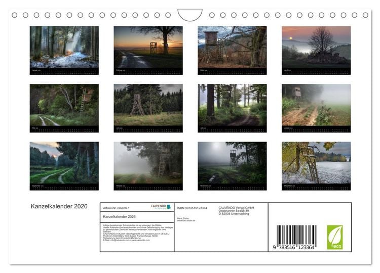 Produktbild: Kanzelkalender 2026 (Wandkalender 2026 DIN A4 quer), CALVENDO Monatskalender