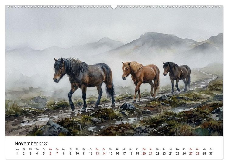 Produktbild: Magie der Islandpferde im Aquarellstil (Wandkalender 2027 DIN A2 quer), CALVENDO Monatskalender