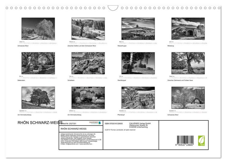 Produktbild: RH&Ouml;N SCHWARZ-WEISS (Wandkalender 2026 DIN A3 quer), CALVENDO Monatskalender