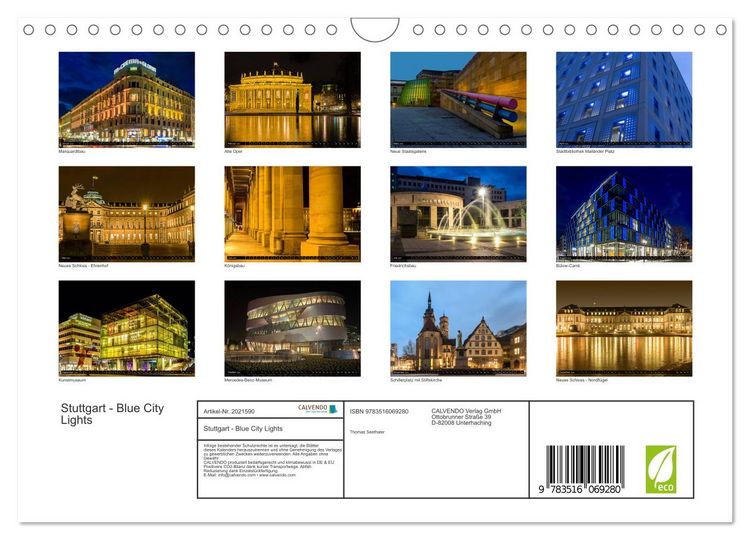 Produktbild: Stuttgart - Blue City Lights (Wandkalender 2026 DIN A4 quer), CALVENDO Monatskalender