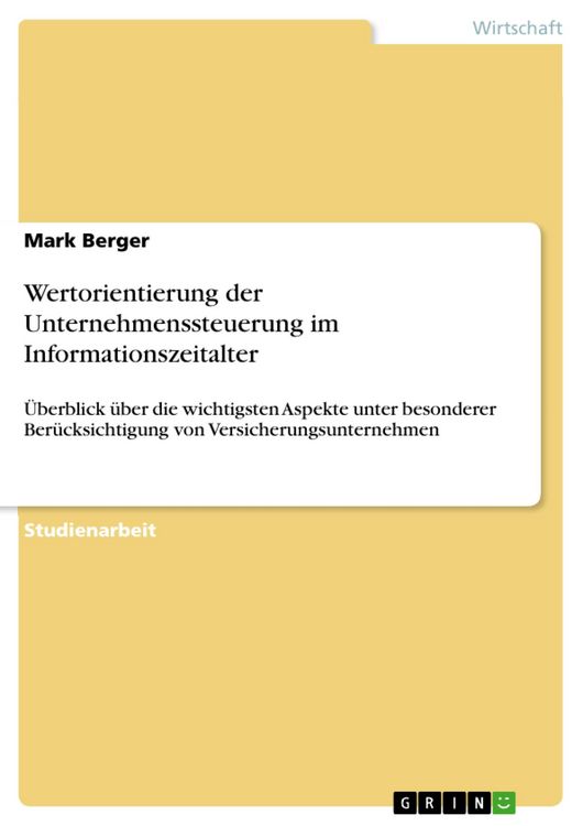 Produktbild: Wertorientierung der Unternehmenssteuerung im Informationszeitalter