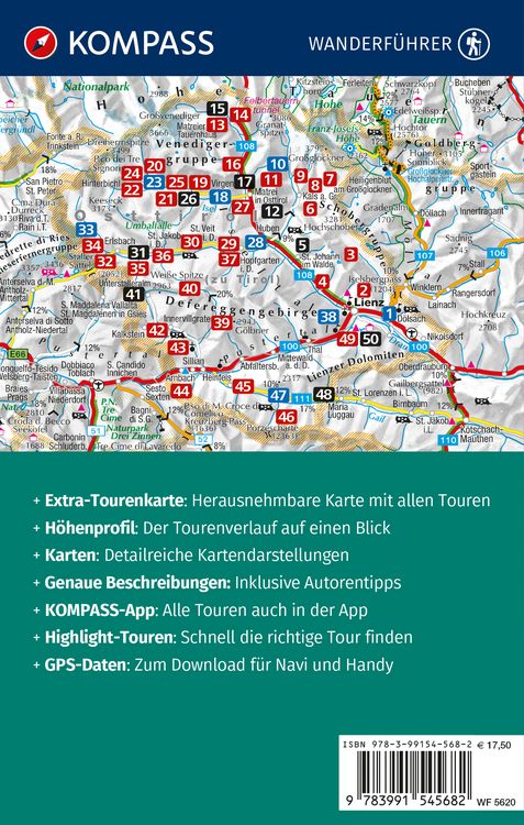 Produktbild: KOMPASS Wanderf&uuml;hrer Osttirol, Venediger- und Glocknergruppe, Defereggental, Lienzer Dolomiten, 50 Touren mit Extra-Tourenkarte
