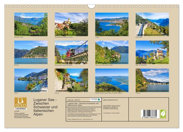 Produktbild: Luganer See - Zwischen Schweizer und Italienischen Alpen (Wandkalender 2026 DIN A3 quer), CALVENDO Monatskalender
