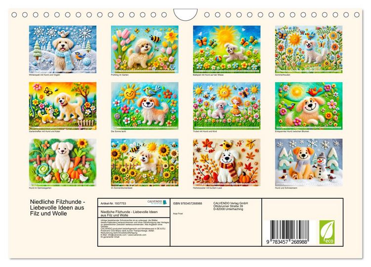 Produktbild: Niedliche Filzhunde - Liebevolle Ideen aus Filz und Wolle (Wandkalender 2026 DIN A4 quer), CALVENDO Monatskalender