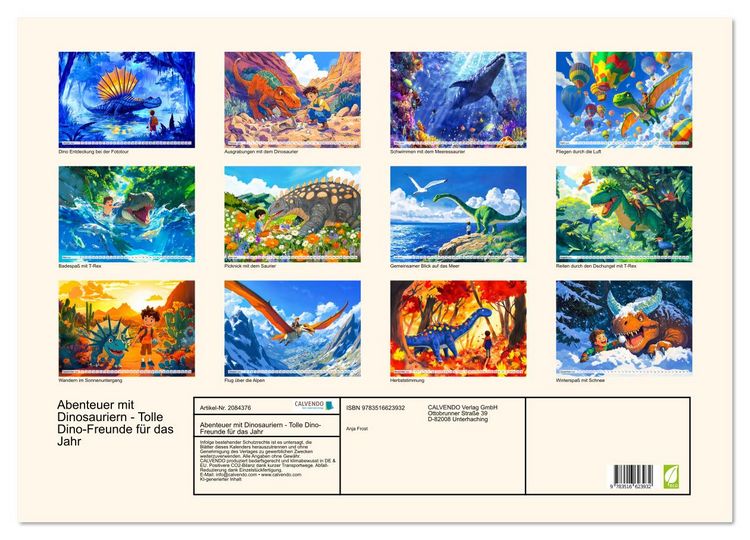 Produktbild: Abenteuer mit Dinosauriern - Tolle Dino-Freunde f&uuml;r das Jahr (Wandkalender 2026 DIN A2 quer), CALVENDO Monatskalender