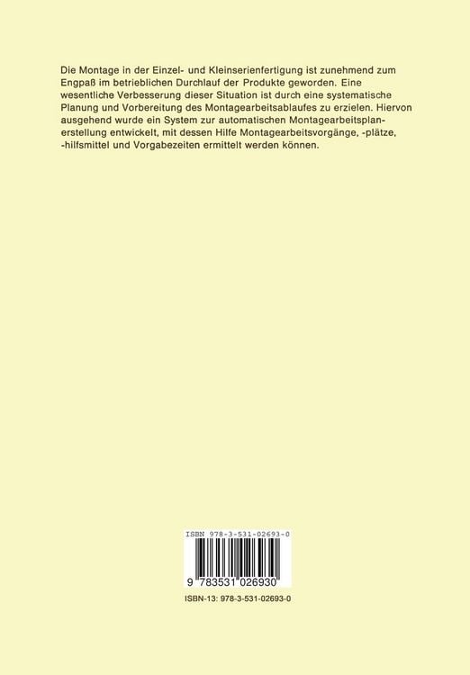 Montagearbeitsplanerstellung für Unternehmen der Einzel- und Kleinserienfertigung mit Hilfe der EDV