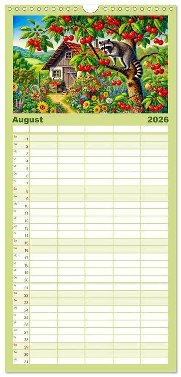 Produktbild: Familienplaner 2026 - Tiere im Garten - Tierische Begegnungen in der gr&uuml;nen Oase mit 5 Spalten (Wandkalender, 21 x 45 cm) CALVENDO