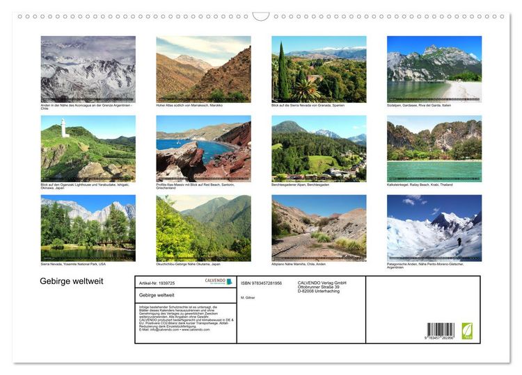 Produktbild: Gebirge weltweit (Wandkalender 2026 DIN A2 quer), CALVENDO Monatskalender