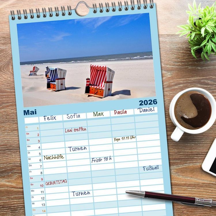 Produktbild: Familienplaner 2026 - Ostfriesische Inseln mit 5 Spalten (Wandkalender, 21 x 45 cm) CALVENDO