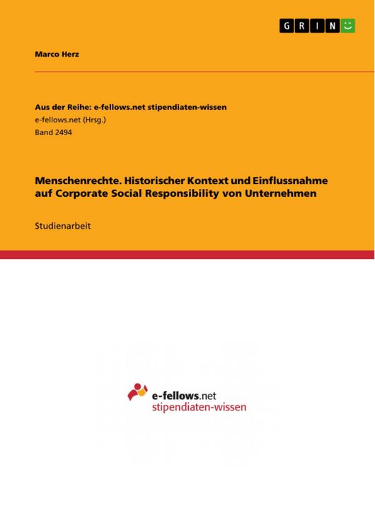 Produktbild: Menschenrechte. Historischer Kontext und Einflussnahme auf Corporate Social Responsibility von Unternehmen