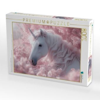 Produktbild: CALVENDO Puzzle Rosa Tr&auml;umerei: Ein Einhorn im Bl&uuml;tenrausch | 1000 Teile Lege-Gr&ouml;&szlig;e 64x48cm Foto-Puzzle f&uuml;r gl&uuml;ckliche Stunden