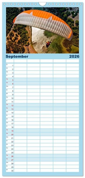 Produktbild: Familienplaner 2026 - Freiheit und Abenteuer - Paragliding mit 5 Spalten (Wandkalender, 21 x 45 cm) CALVENDO