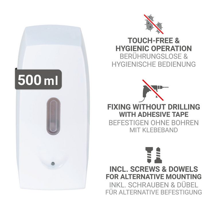 Produktbild: Seifenspender Mod. Tirano, wei&szlig;, Kunststoff, 0.5 l, mit Infrarot-Sensor, tropffrei