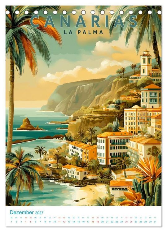 Produktbild: Kanarische Inseln - Old School Poster Style (Tischkalender 2027 DIN A5 hoch), CALVENDO Monatskalender