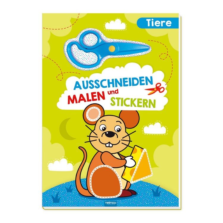 Produktbild: Tr&ouml;tsch Bastelbuch mit Schere Ausschneiden, Malen und Stickern Tiere