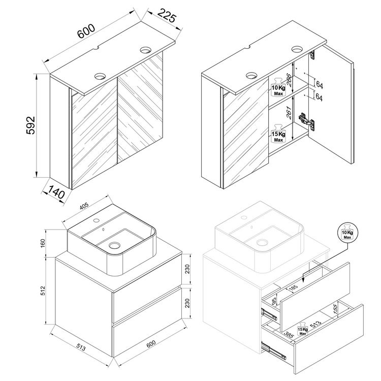 Produktbild: 3 tlg. Badm&ouml;bel-Set mit Waschbecken Cosila-A 61 cm