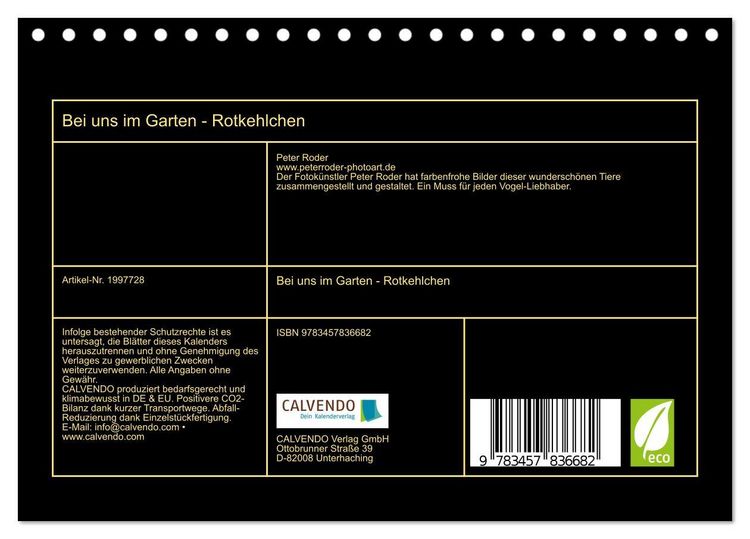 Produktbild: Bei uns im Garten - Rotkehlchen (Tischkalender 2026 DIN A5 quer), CALVENDO Monatskalender