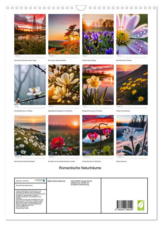 Produktbild: Romantische Naturtr&auml;ume (Wandkalender 2026 DIN A3 hoch), CALVENDO Monatskalender