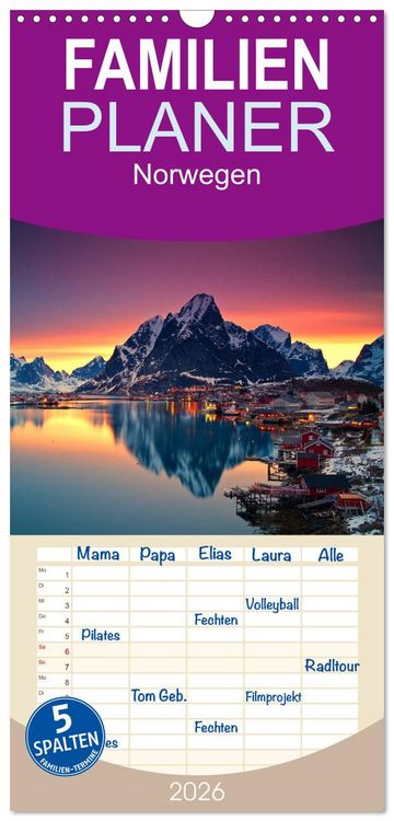 Produktbild: Familienplaner 2026 - Norwegen mit 5 Spalten (Wandkalender, 21 x 45 cm) CALVENDO