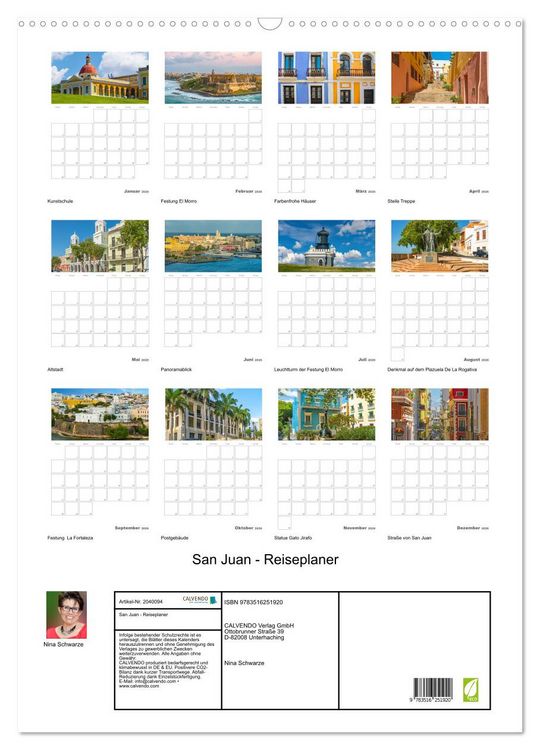 Produktbild: San Juan - Reiseplaner (Wandkalender 2026 DIN A2 hoch), CALVENDO Monatskalender