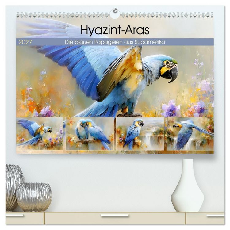 Produktbild: Hyazint-Aras. Die blauen Papageien aus S&uuml;damerika (hochwertiger Premium Wandkalender 2027 DIN A2 quer), Kunstdruck in Hochglanz
