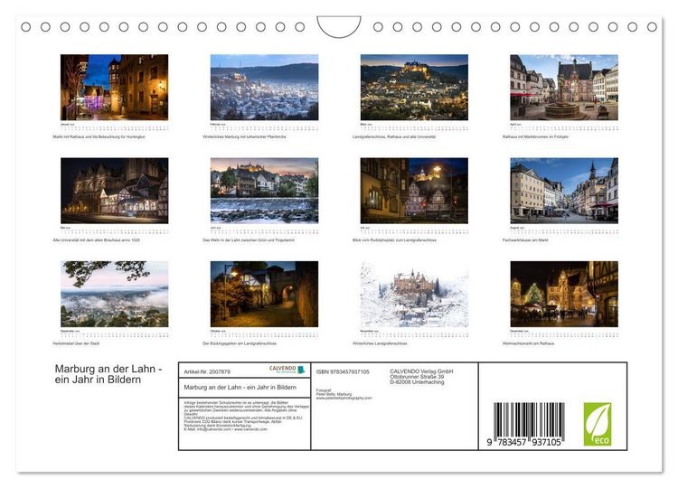 Produktbild: Marburg an der Lahn - ein Jahr in Bildern (Wandkalender 2026 DIN A4 quer), CALVENDO Monatskalender