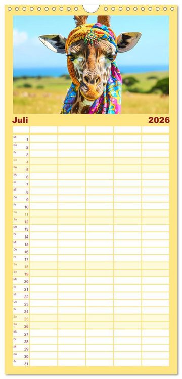 Produktbild: Familienplaner 2026 - Giraffen-Trend. Hals und Stil mit 5 Spalten (Wandkalender, 21 x 45 cm) CALVENDO