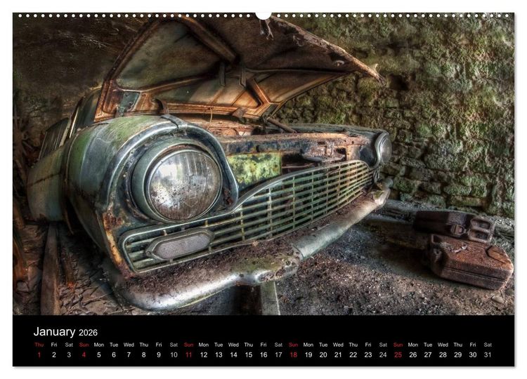 Produktbild: Sleeping Beauties Old Rusty Cars (High Quality Premium Wall Calendar 2026 DIN A2 landscape),CALVENDO 12 Month Wall Calendar