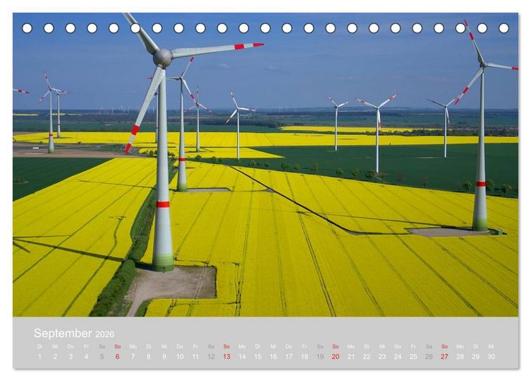 Produktbild: Windkraftanlagen aus der Luft fotografiert (Tischkalender 2026 DIN A5 quer), CALVENDO Monatskalender