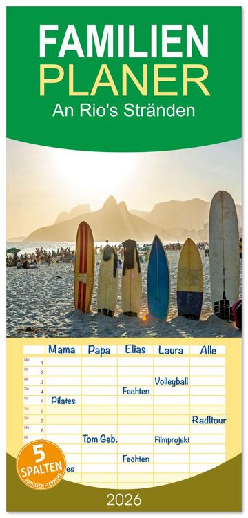 Produktbild: Familienplaner 2026 - An Rio's Str&auml;nden mit 5 Spalten (Wandkalender, 21 x 45 cm) CALVENDO