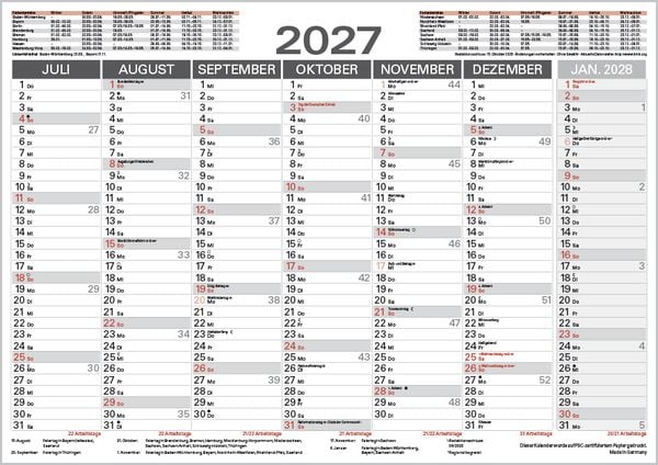 Produktbild: Tafelkalender A4 2027