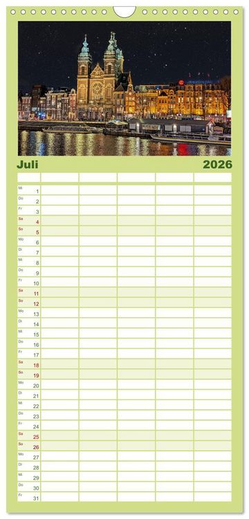 Produktbild: Familienplaner 2026 - Amsterdam am Tag und bei Nacht mit 5 Spalten (Wandkalender, 21 x 45 cm) CALVENDO