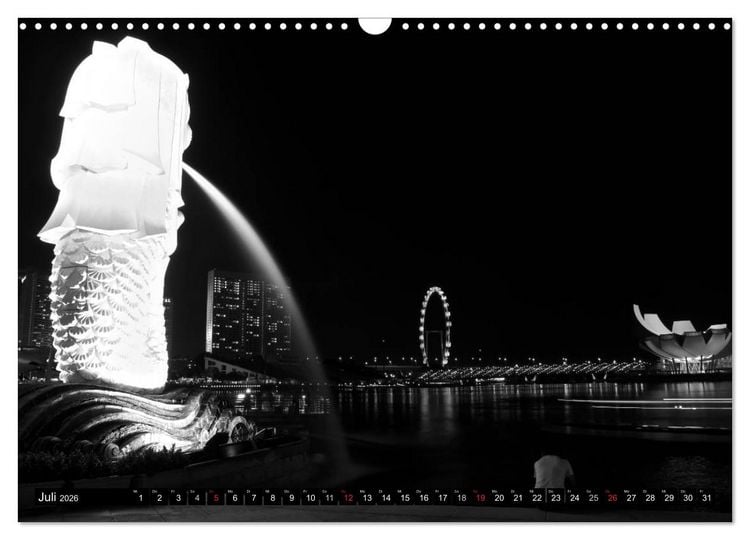 Produktbild: Singapur - Impressionen in schwarz - weiss (Wandkalender 2026 DIN A3 quer), CALVENDO Monatskalender