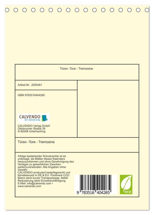 Produktbild: T&uuml;ren -Tore - Tremosine (Tischkalender 2026 DIN A5 hoch), CALVENDO Monatskalender