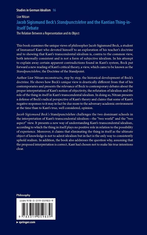 Produktbild: Jacob Sigismund Beck&rsquo;s Standpunctslehre and the Kantian Thing-in-itself Debate