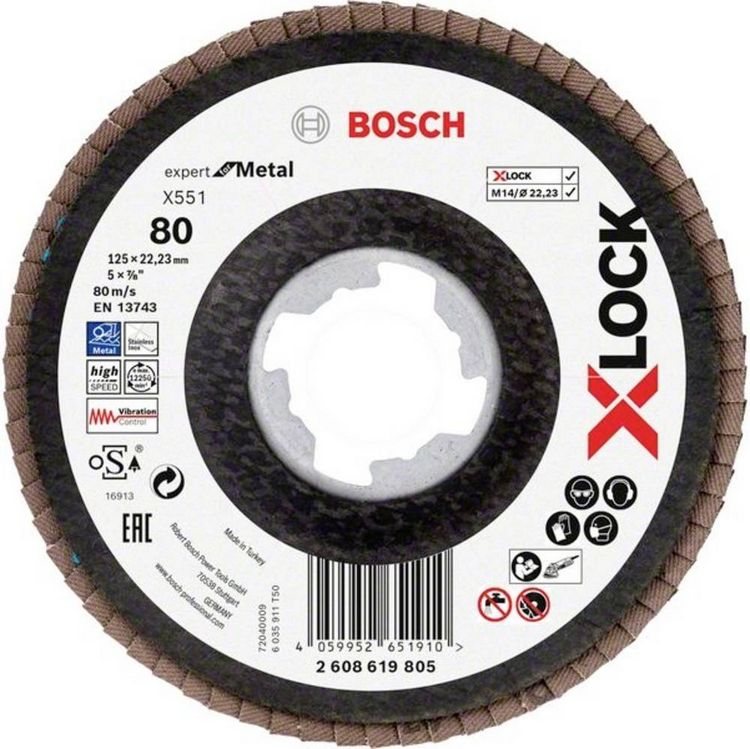 Produktbild: Bosch Accessories 2608619805 X551 F&auml;cherschleifscheibe Durchmesser 125 mm Bohrungs-&Oslash; 22.23 mm K&ouml;rnung (num) 80 1 St.